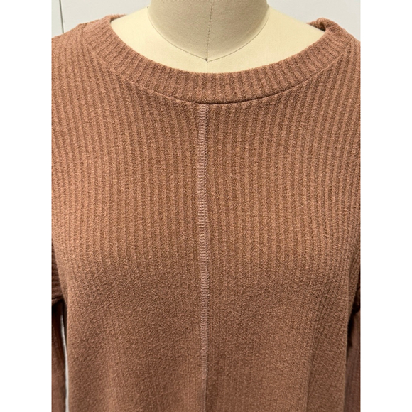 Women's Blumin Apparel Brown Ribbed Long Sleeve relaxed fit crewneck Tee S - Picture 2 of 8